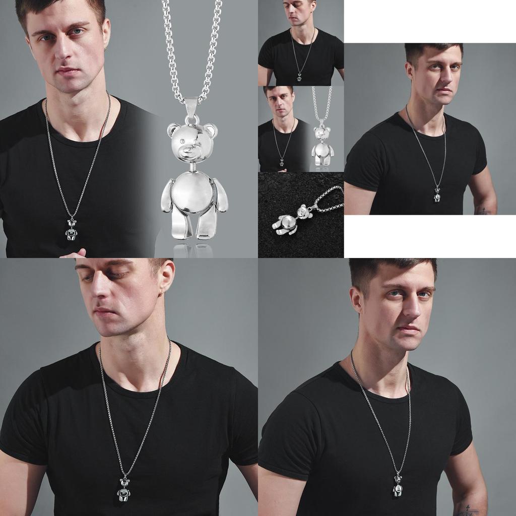 Trendy Vintage Teddy Bear Necklace In Durable Titanium Steel For Unisex Fashion Accessories
