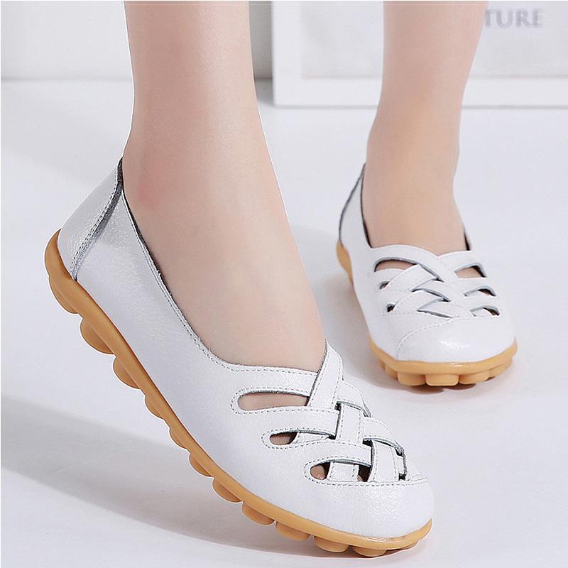 Genuine Leather Shoes For Women Soft Their Flat Shoes Women Footwear Nurse Loafers Women Casual Shoes Leather Flats Luxury