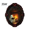 Strong Soft Magnet Fridge Accessories Halloween Wooden Refrigerator Magnets, Vintage Gothic Oval Frame Magnets with Witch Waterproof Party Supplies