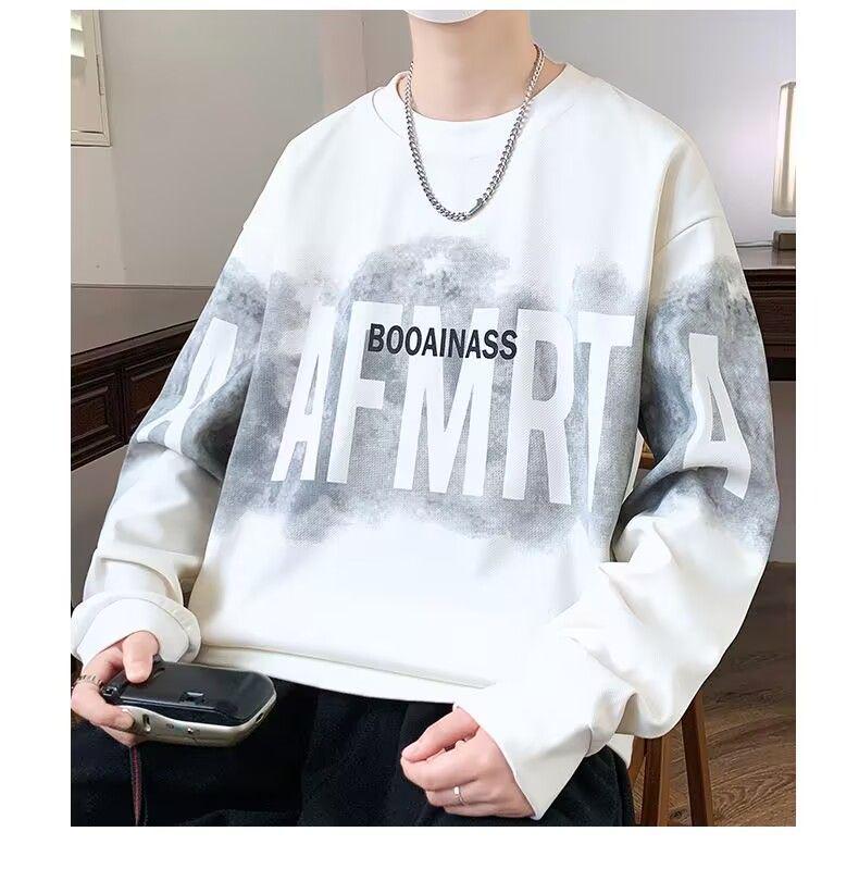 Trendy Men's Letter Print Sweatshirt: Autumn/Spring Round Neck, Long Sleeve, Casual Loose Fit.