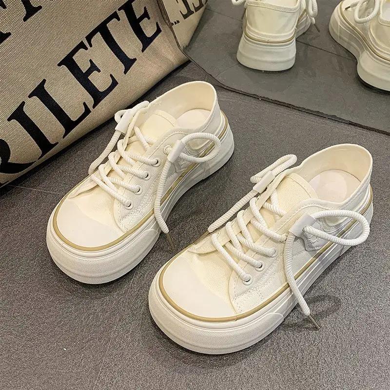 New In High Quality Lace Up Women's Canvas Shoes Stylish Trends 2025 Casual Offers Original Designer Luxury 39 Ladies Footwear