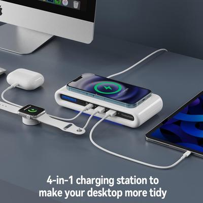 Hub USB typu C 4 w 1 15 W Ładowarka bezprzewodowa Wieloportowa QC3.0 Wskaźnik LED szybkiego ładowania Do iPhone'a iWatch Zestaw słuchawkowy Android Telefon