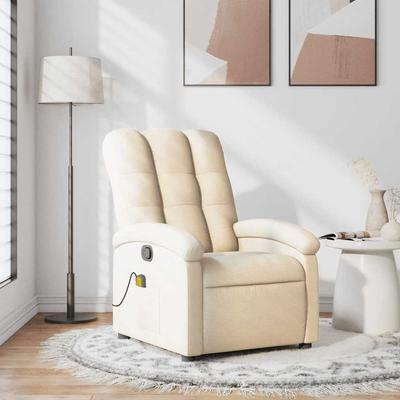Vidaxl Reclining Massage Armchair, Cream, Fabric Upholstered