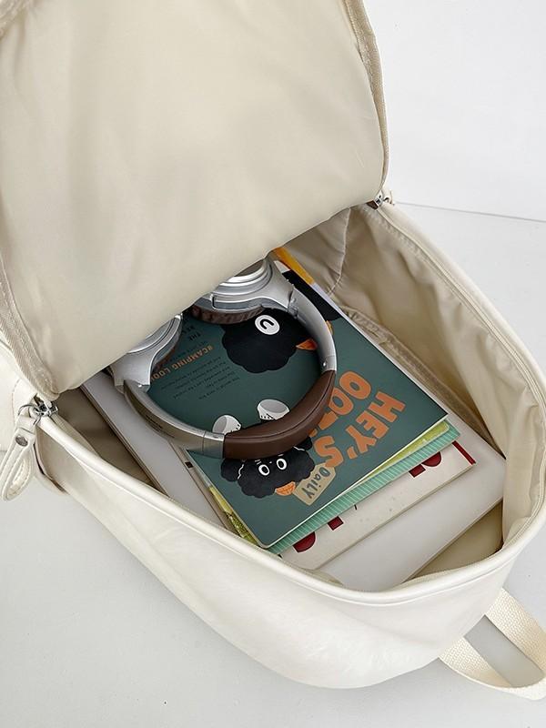 Vintage Korean Style Casual Backpack For Students And Travel With Pu Material