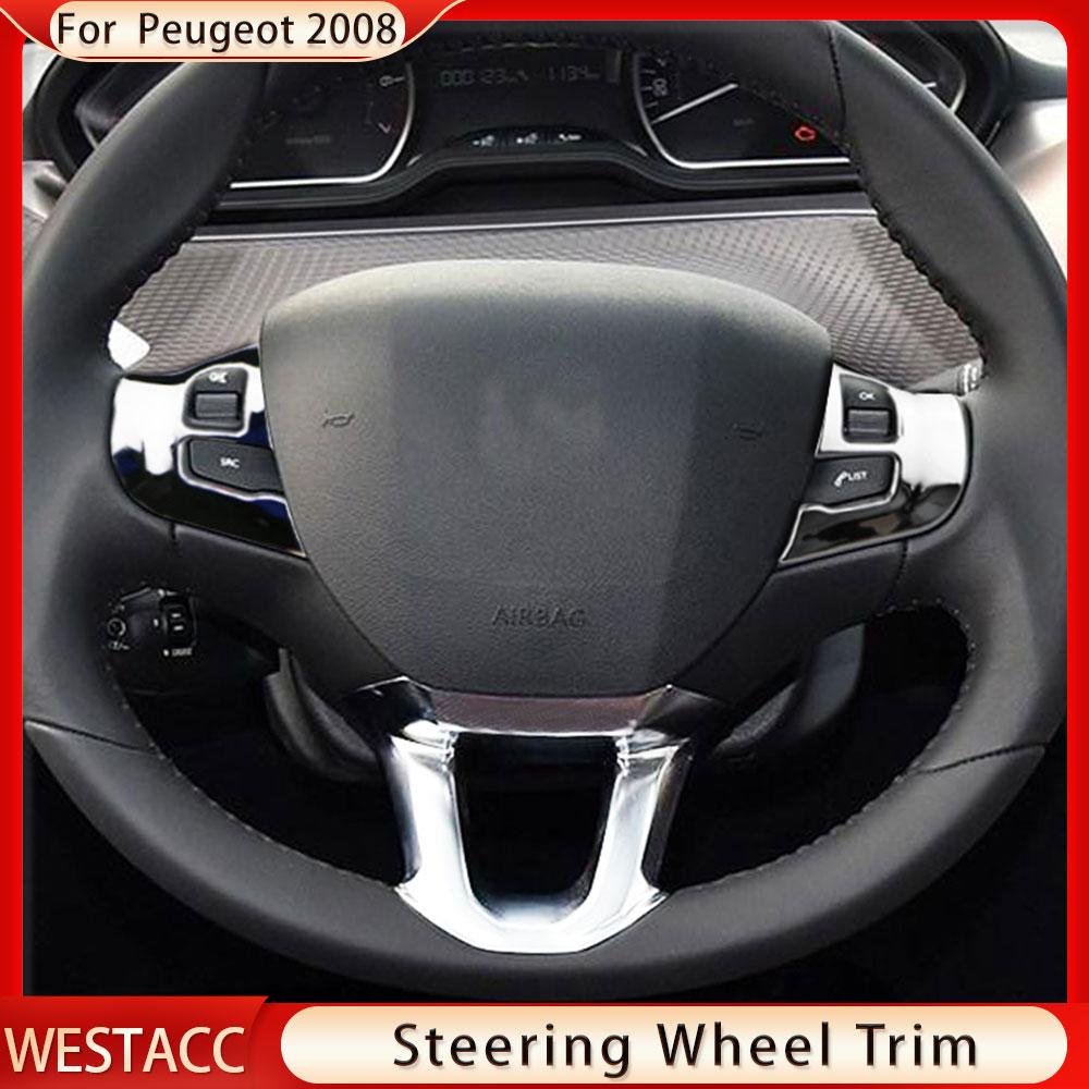 3PCs ABS Chrome Car Steering Wheel Cover Trim Decoration Sticker for Peugeot 2008 208 308 2015 2016 2017 2018
