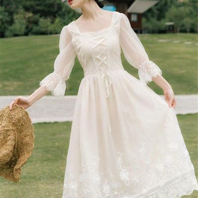 Vintage Retro Dress Women French Style Elegant Designer Fairy Dress Casual Slim Chiffon Party Dress Autumn Women's Clothing