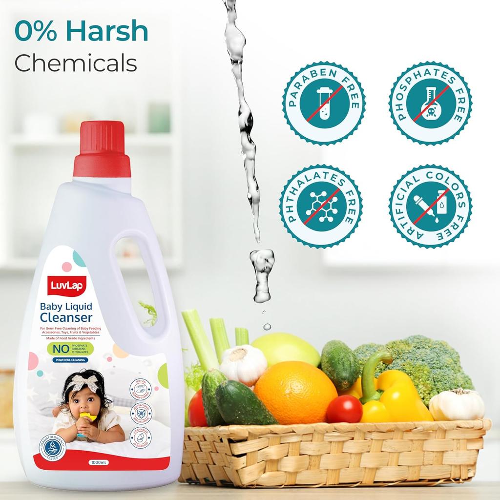 LuvLap Baby Liquid Cleanser 1000ml Food Grade Formula For Safe Cleaning Of Feeding Bottles Toys And Fruits Vegetables
