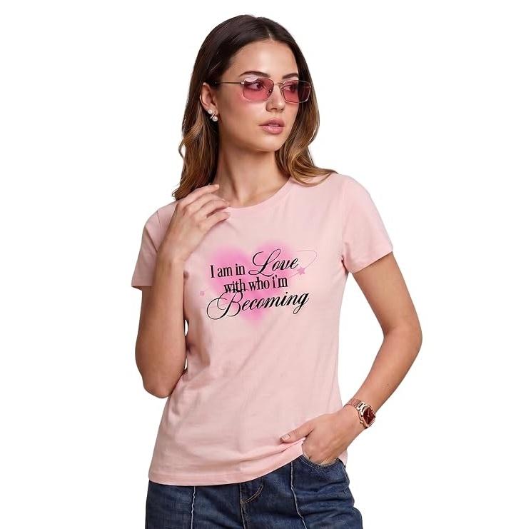 Regular Fit Women’s Pure Cotton Printed T-Shirt – Lightweight, Comfortable & Trendy Casual Graphic Tee