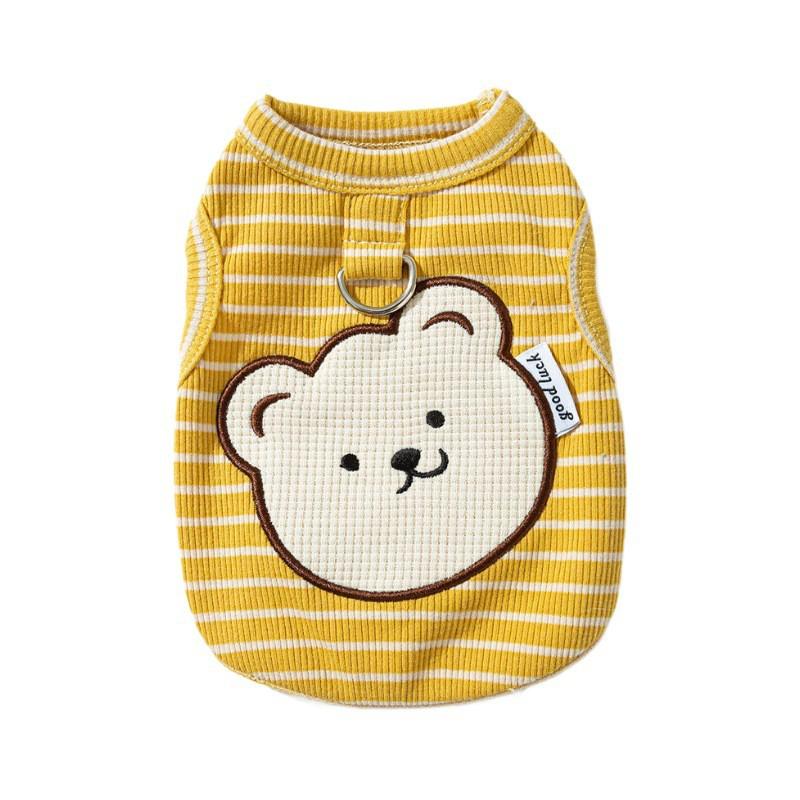 Lightweight Cartoon Striped Bear Vest Small Dogs Teddy Two-Legged Outfit With Leash Hole