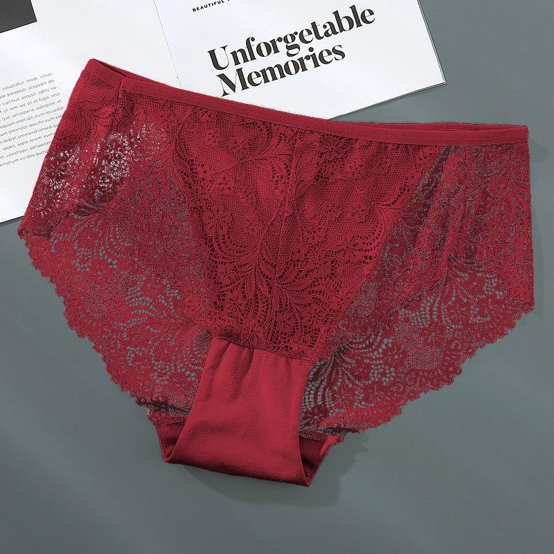 Tamanho grande triângulo para mulheres renda gelo seda sem costura roupa íntima algodão puro médio alcance, calcinha cintura média