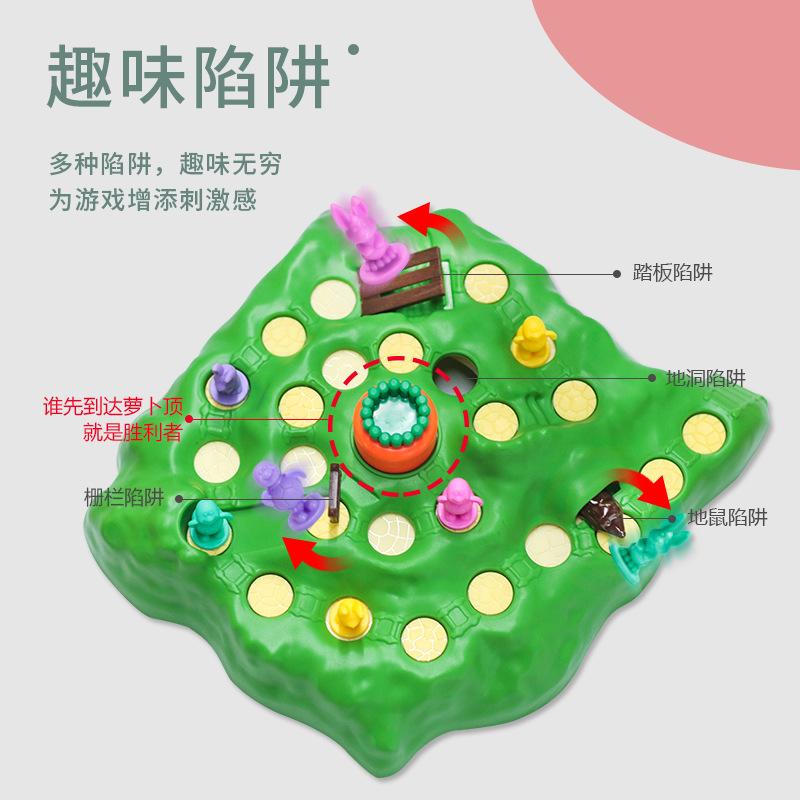 Upgraded 2-In-1 Tortoise And Hare Race Game Children'S Cross-Country Competition Rabbit Trap Defense Radish Chess And Cards