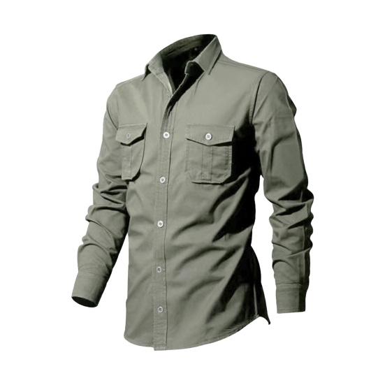 Fall Spring Men Shirt Retro Single-breasted Lapel Long Sleeves Cardigan Chest Pockets Buttons Washed Solid Color