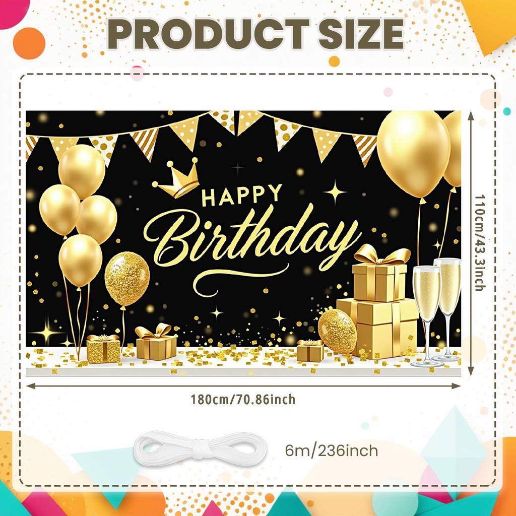 Happy Celebration Display Gold Gray Balloons Birthday Event Backdrop Birthday Party Backdrop Festive Party Decoration Banner