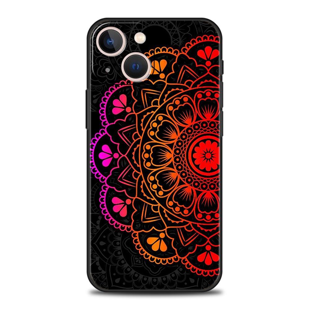 Mandala flower totem Luxury Phone Case For iPhone 13 15 14 12 11 Pro MAX XR X SE XS 7 8 Plus Silicone Black Protection Cover