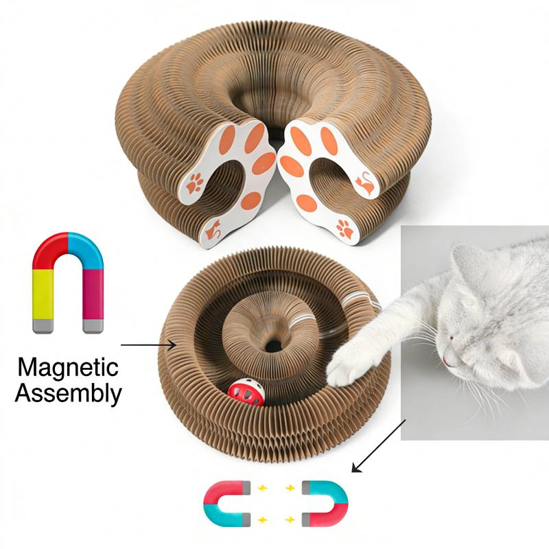 Cat Scratcher Board with Bell Toy Foldable Magnetic Accordion Cardboard Pad Cat Claw Sharpener Relaxing Lounge Eco-Friendly Toy