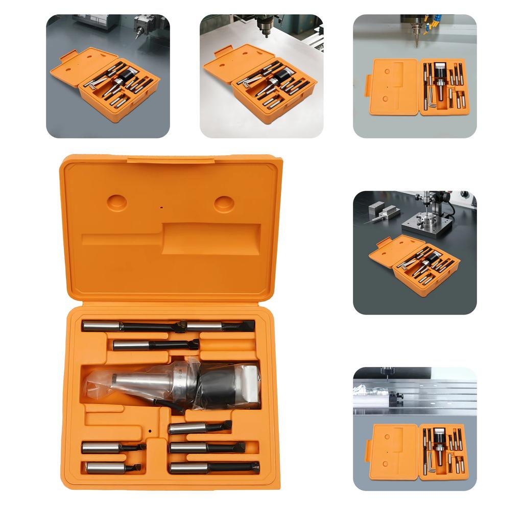 Drill Head Set MK2 M10 Diameter 50 mm Drill Head Set W|9 Pieces Boring Rods & Storage Box F1-12 50 mm for Milling Machine Drills