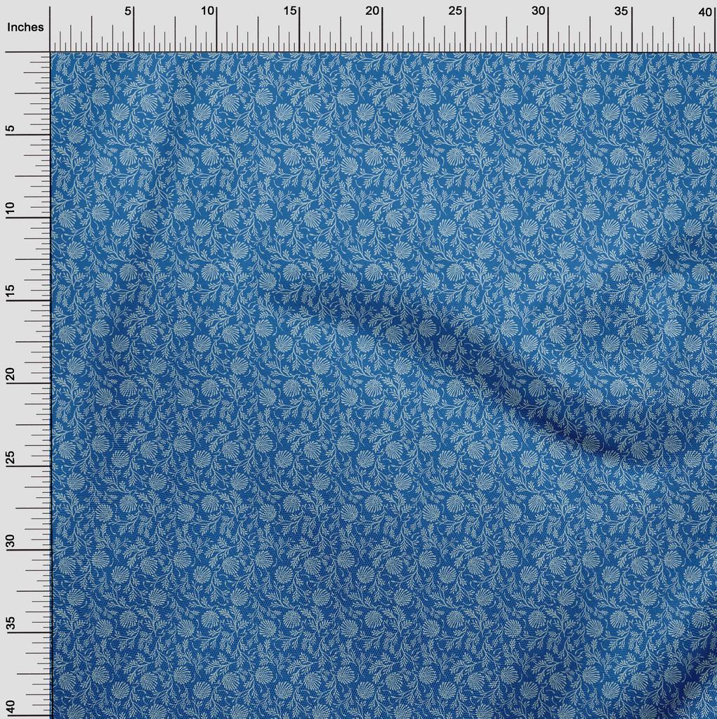 oneOone Cotton Flex Medium Blue Fabric Asian Block Dress Material Fabric Print Fabric By The Yard 40 Inch