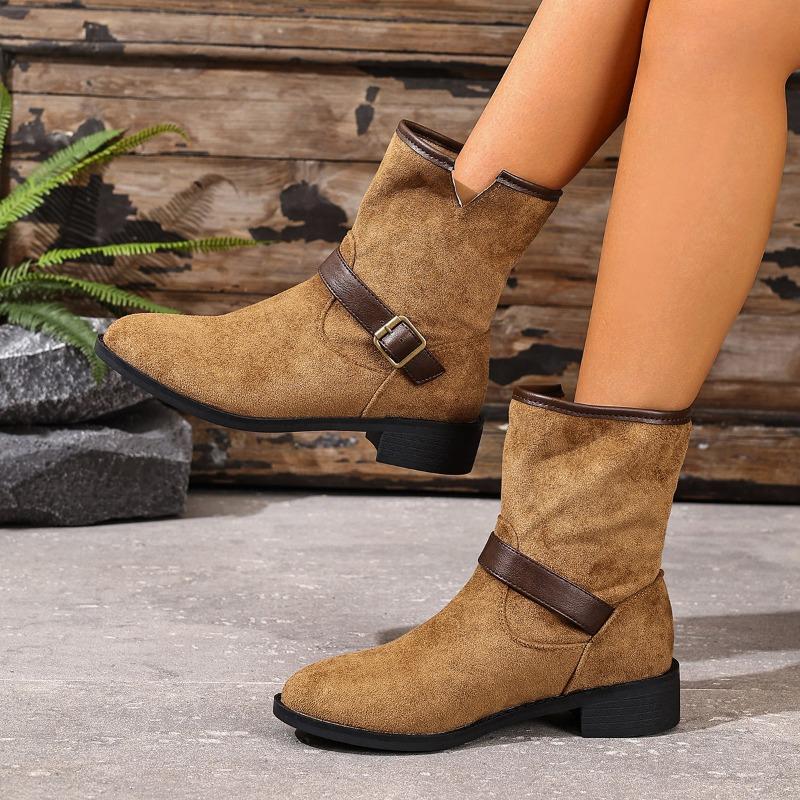 Fashion Mid Heels Women Ankle Boots 2025 Designer Suede Shoes Fashion Buckle Casual Winter Short Boots New Trends Pumps Zapatos Mujer