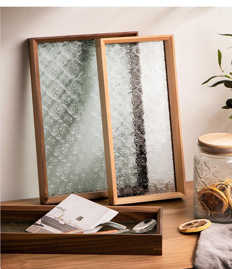 Rechteckiges Holztablett im japanischen Stil, Leichter Luxus Glas Heimdekoration Aufbewahrung Wohnzimmer Couchtisch Tablett