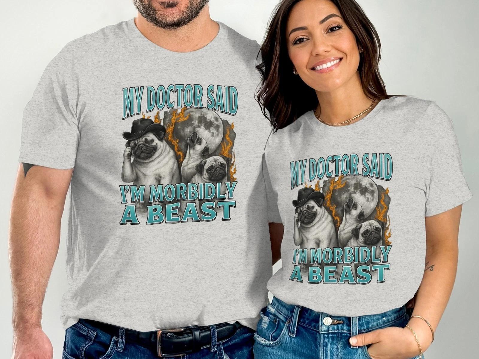 Morbidly a Beast Pug T-Shirt, Funny Gym Workout Tee for Dog & Fitness Lovers L