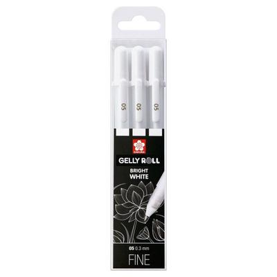 Set of 3 Fine Point Gel Pens Gelly Roll Sakura 05 0.3mm Brilliant White