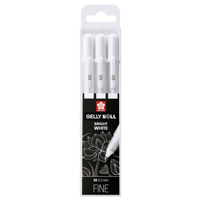 Stylo Gel - Sakura - Gelly Roll 05 - Pointe Fine 0.3mm - Blanc Brillant - Lot de 3