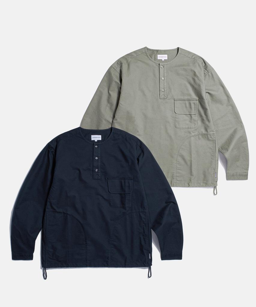 ESPIONAGE Cotton Oxford Henley Shirt Gray