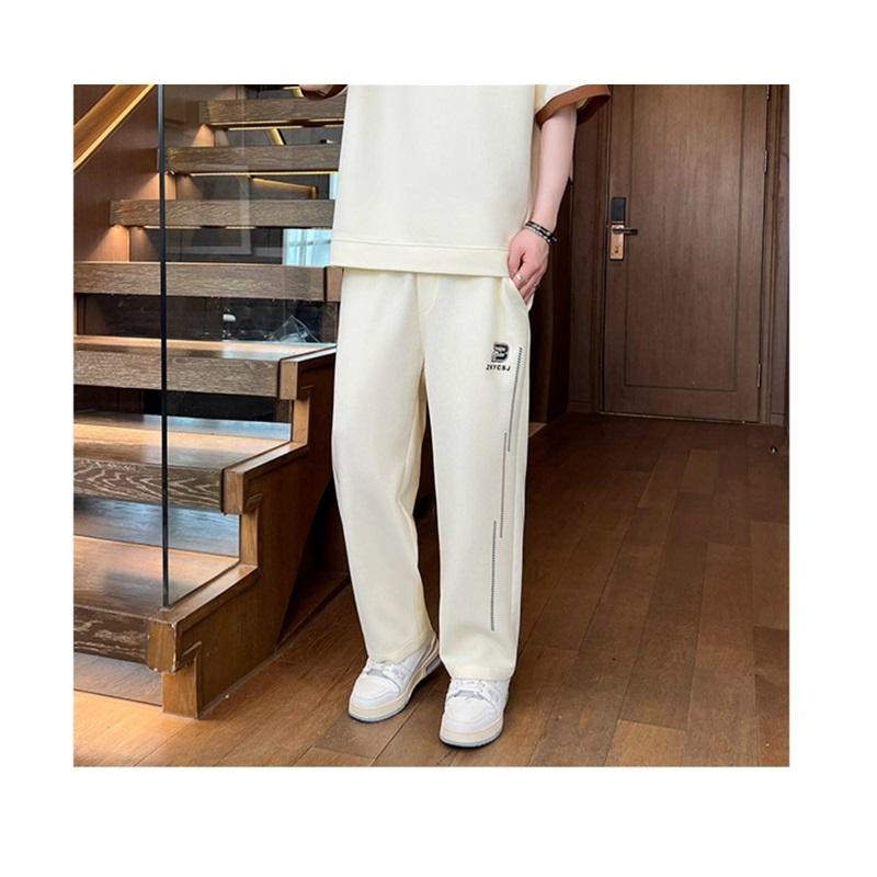 Men's 2-in-1 Summer Tracksuit Ice Silk Short Sleeve Tee Straight Pants Casual Streetwear Outfit