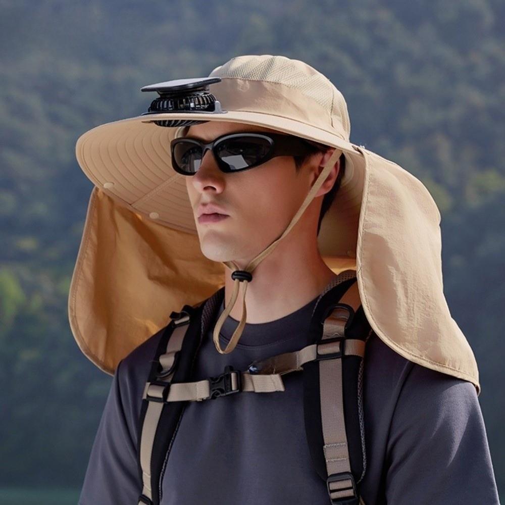Waterproof Solar Fan Hat with Shawl Fishing Hat Gift Wide Brim Hat  Hiking