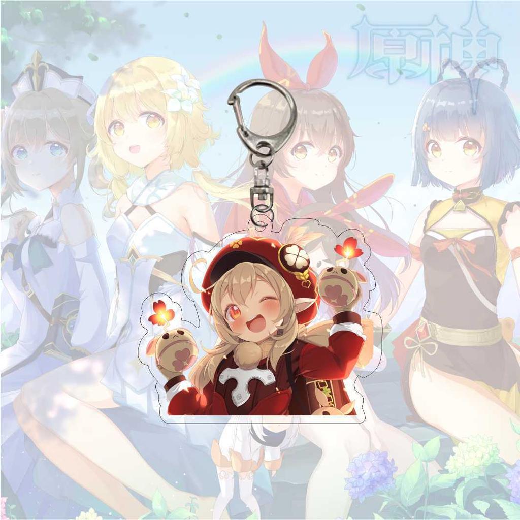 Cartoon Anime Genshin Impact Keychain Acrylic Double Sided Transparent Key Chain Ring Keyring Accessories Jewelry For Fans Gifts