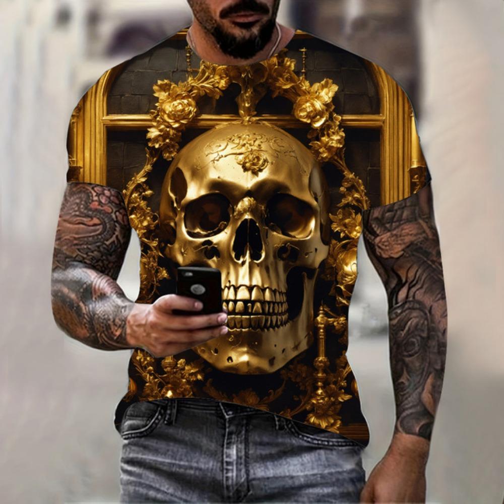 

Vintage Skull Pirate Print T Shirt Summer Outdoor Short Sleeve Sportswear Lightweight Breathable Large Lightweight Fitness Top 6XL