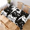 1pc 2D Flat Printing, Black And White Cat Full Print Tablecloth, Full Print of Various Expressions of Cartoon Cats, Rectangular, Multiple Sizes Availa