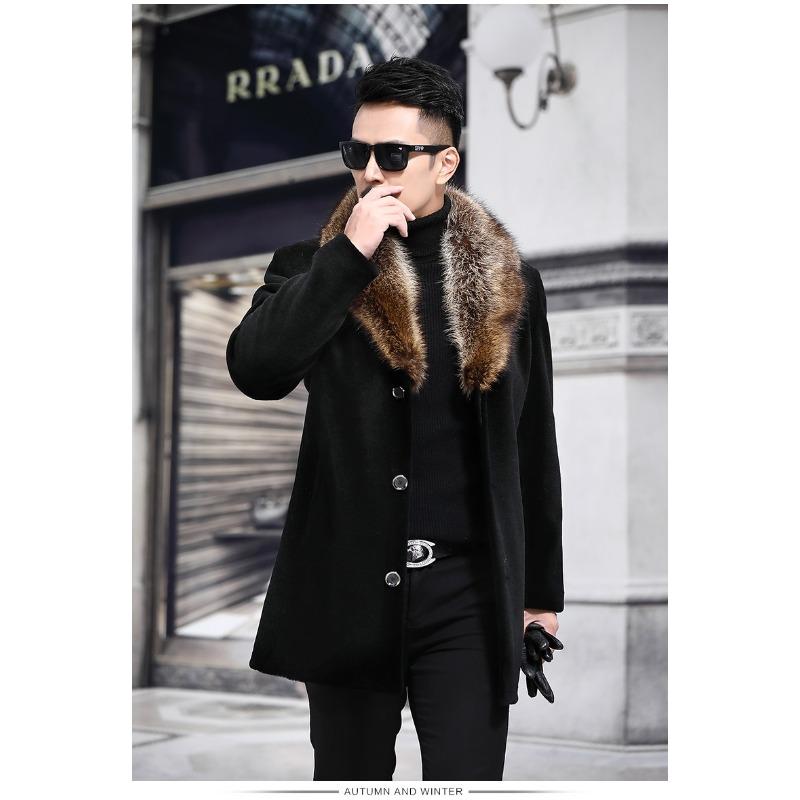 New Woolen Coat Men's Single-breasted Thickened Medium and Long Woolen Trench Coat Woolen Coat