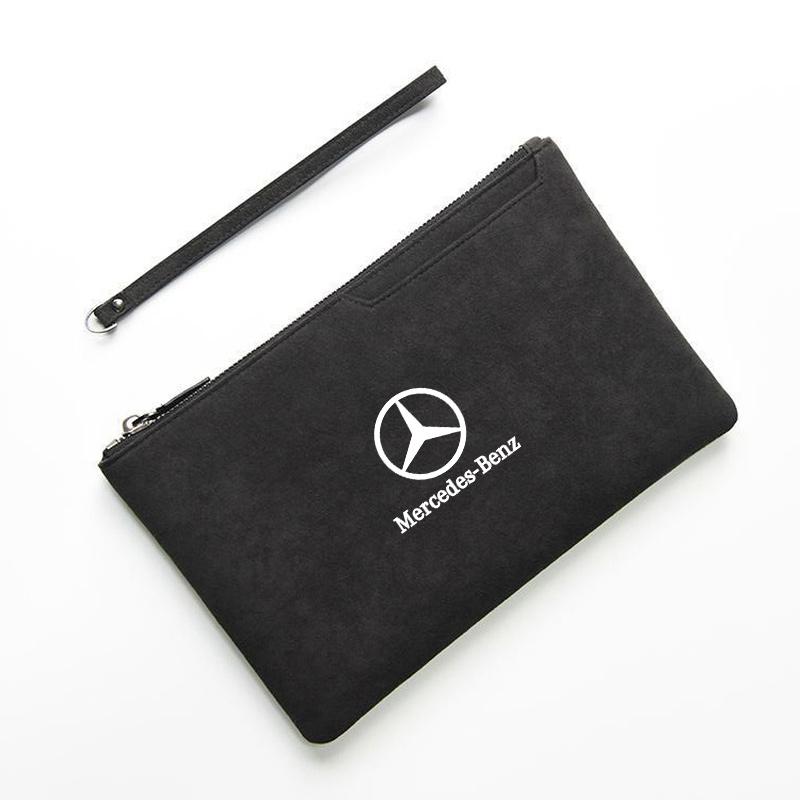 JVC4   Suede Car Driving Document Bag Credit Cards Storage Bag ID Cover For Mercedes Benz W204 W205 W212 W213 W221 GLA GLC CLK GLA AMG