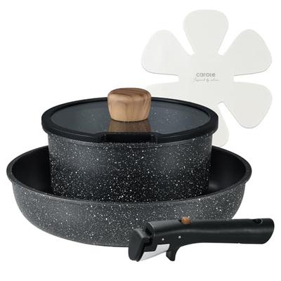 CAROTE 5-Piece Frying Pan Set, Induction and Gas Compatible, Free of PFOA and Other Harmful Substances, 5-Layer Construction, Lightweight, Removable H