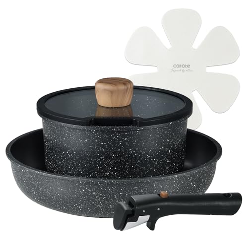 

CAROTE 5-Piece Frying Pan Set, Induction and Gas Compatible, Free of PFOA and Other Harmful Substances, 5-Layer Construction, Lightweight, Removable H