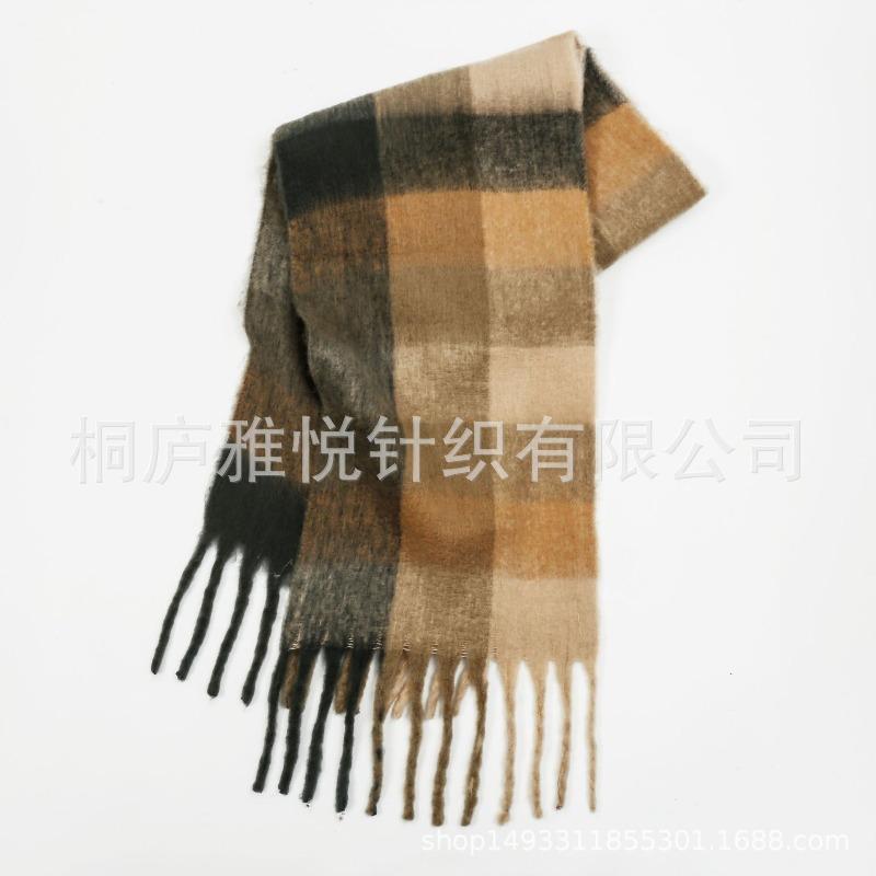 Premium color plaid scarf women's winter warm scarf mohair thickened scarf versatile shawl
