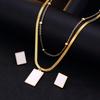 Luxury Stainless Steel Multi-layer Geometric Square Pendant Necklace Earrings for Women Girl Snake Bone Fat Chain Jewelry Set