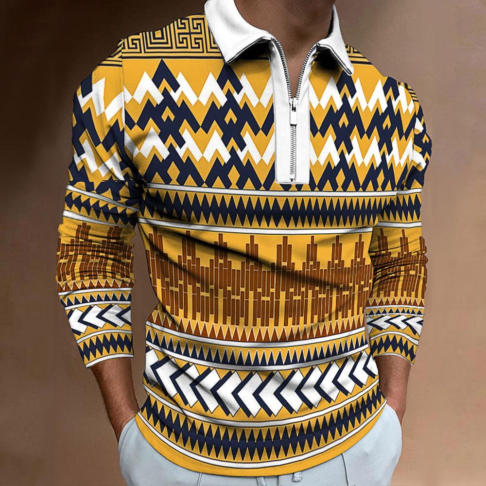 

Men s Polo shirt digital printing men s sweatshirt t-shirt men s autumn and winter new ethnic style T-shirt tops men s lapel shirt 5XL