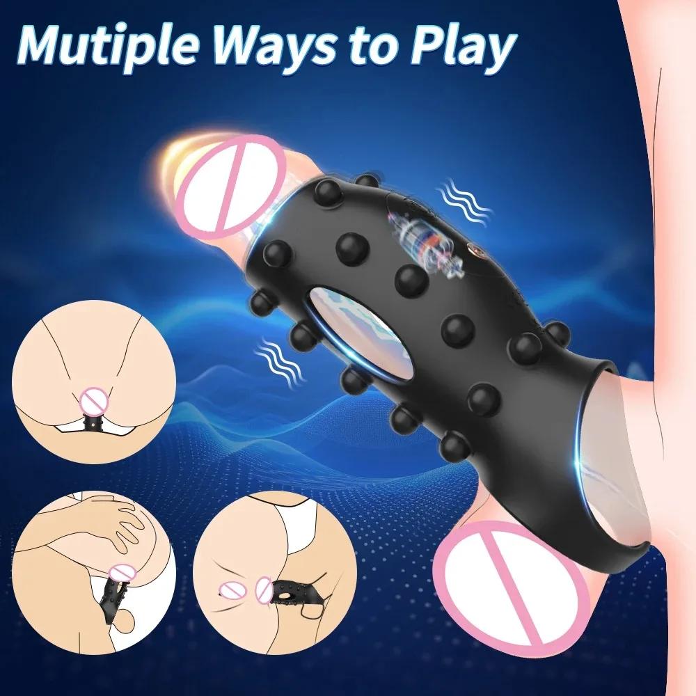 Penis Sleeve Ring Vibrator Male Penis Erection Delay Ejaculation Vibrating Cock Ring G Spot Stimulate Reusable Adult Sex Toys
