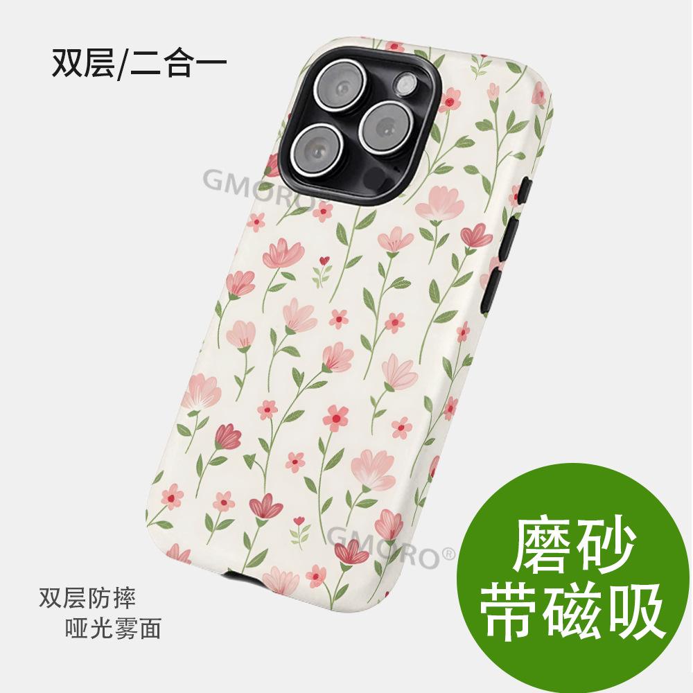 Gentle and fresh floral magnetic mobile phone case for foreign trade Apple 17promax heat transfer film 16 protective case