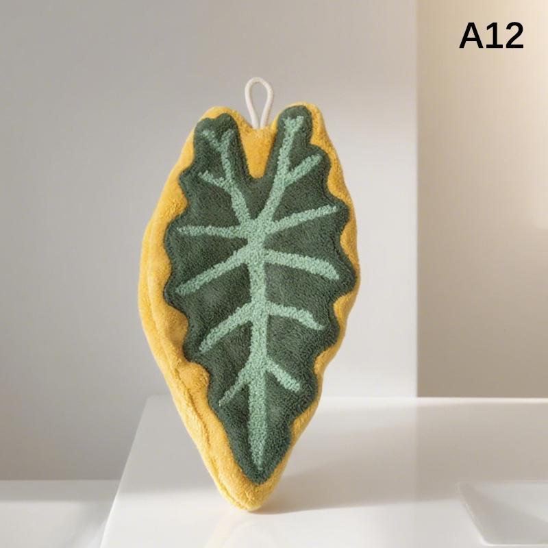 Hot Plant Leaves Hot Plant Cartoon Hand Towel Double-Layer Absorbent Thickened Quick Drying With Hanging Design Bathroom Kitchen