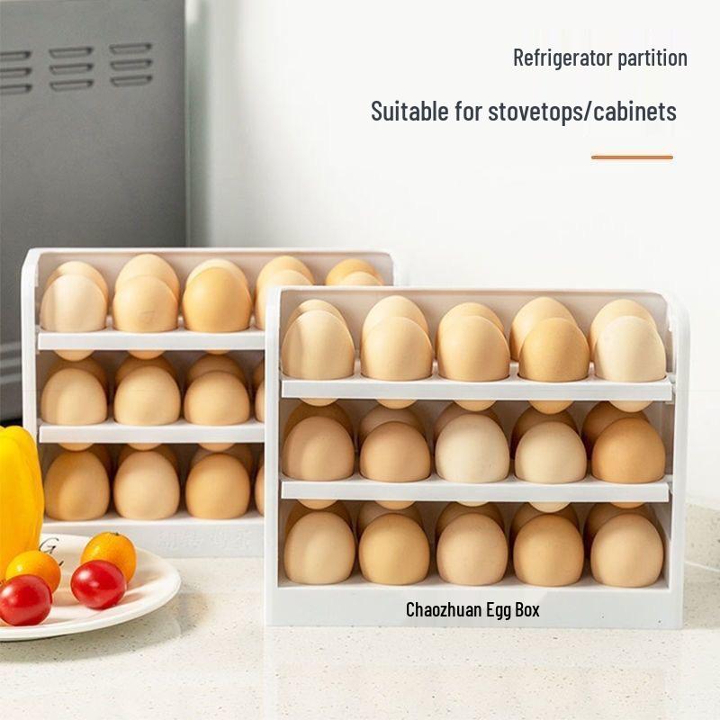 Drehbare Klappdeckel-Eieraufbewahrungsbox für den Kühlschrank - Dreischichtig, Großes Fassungsvermögen, Sturzsicheres Design