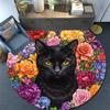 Black Cat Floral Round Area Rug,Carpet Rug for Living Room Bedroom Sofa Playroom Decor,Non-slip Floor Mat