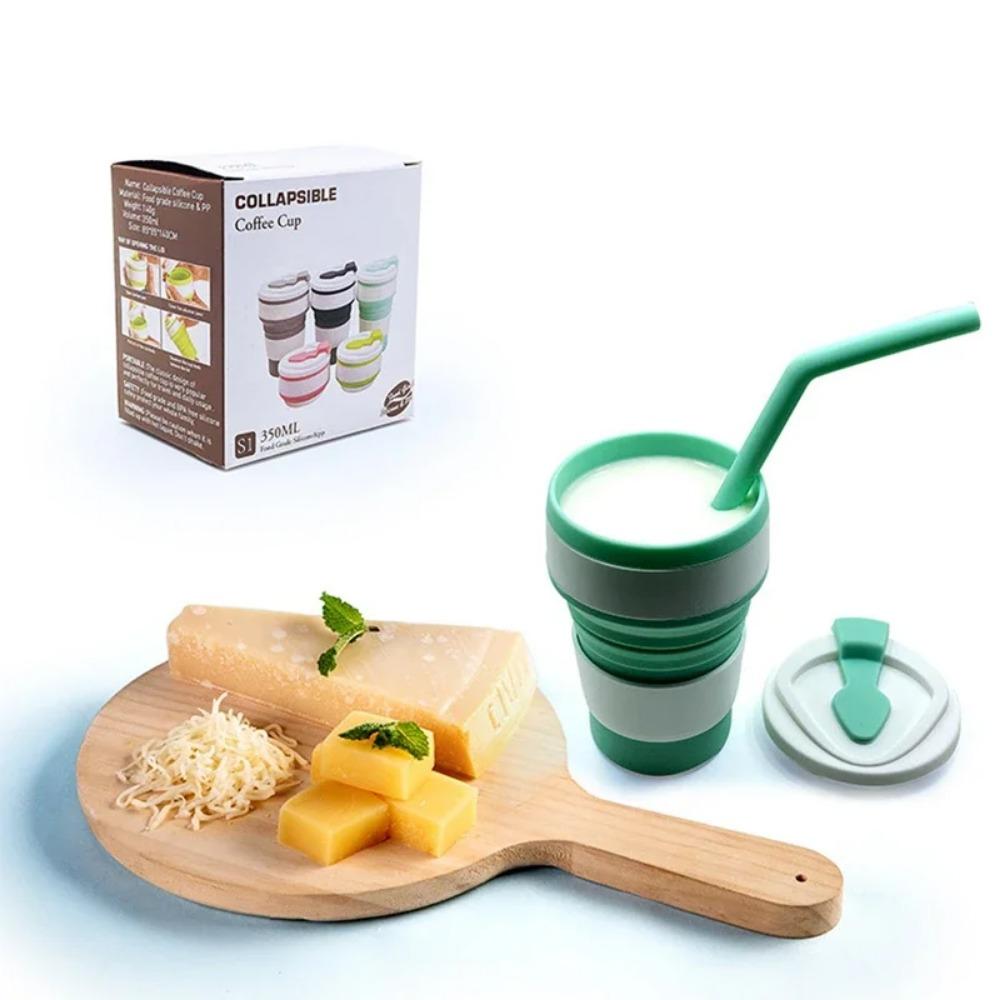 350ml Silicone Multifunctional High Temperature And Scald Portable Folding Water Cup Resistant  With Lid
