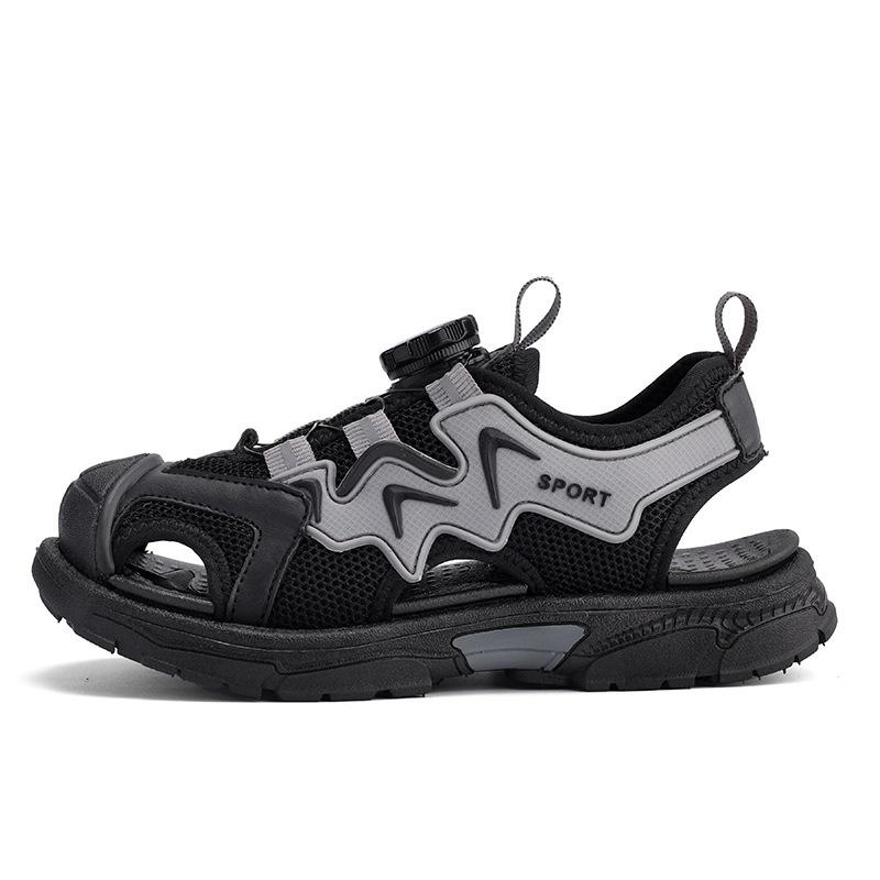 

Boys sandals medium and large children soft-soled non-slip beach shoes students air cushion casual shoes 30 черный серый