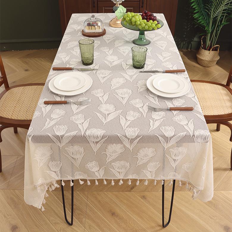 French Retro Lace Tablecloth Cover Towel Rectangular Dining Table Fabric Long Table Square Table Tulip Embroidered Tablecloth