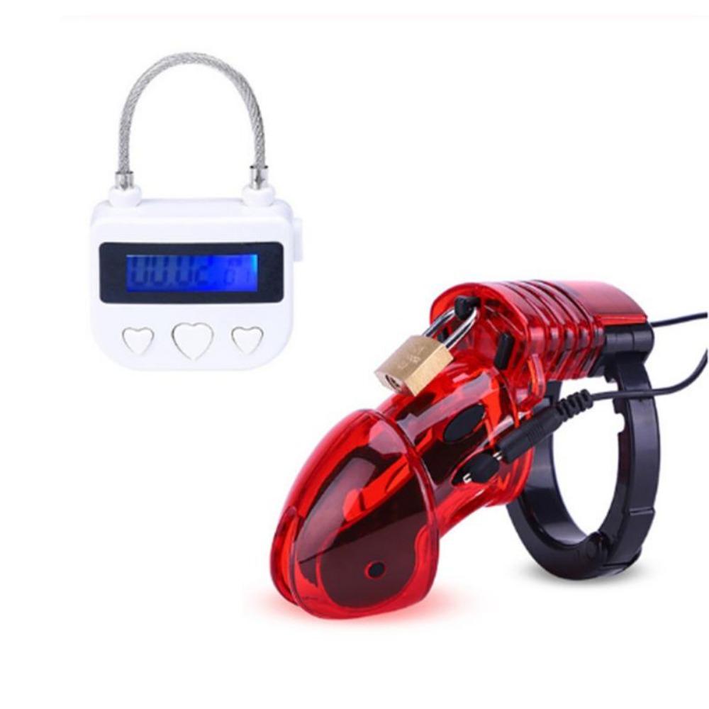 Timer-Schloss Keuschheitsgürtel Elektroschock CB6000 Keuschheitskäfig Hodendehner, Penisvergrößerung Schwanzkäfig Sexspielzeug für Männer Schwul