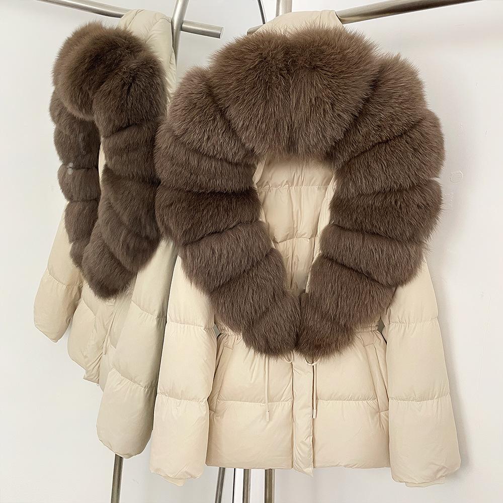 Popular fox fur collar medium and long down jacket winter new waist thin high-end fur coat women