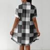 Casual Loose Fit Shirt Dress with Button Front and Stand Collar Short Sleeve Relaxed Fit Plaid Pattern Dress for Women